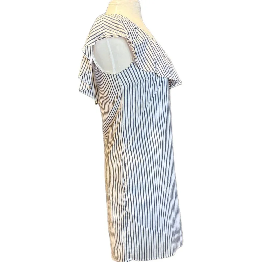 A. Byer NEW Small Striped One Shoulder Ruffle Blue Summer Dress with Pockets - Picture 3 of 11